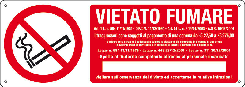CARTELLO DI DIVIETO IN ALLUMINIO ''VIETATO FUMARE'' EN ISO 7010